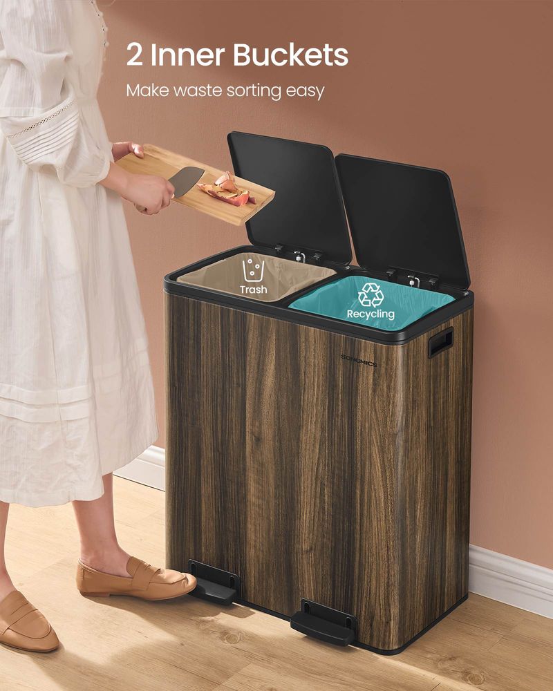 Dual Compartment Step Trash Can | Recycling Bin For Kitchens