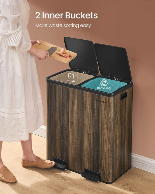 Dual Compartment Step Trash Can | Recycling Bin For Kitchens
