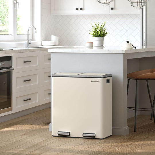 Dual Compartment Step Trash Can | Recycling Bin For Kitchens