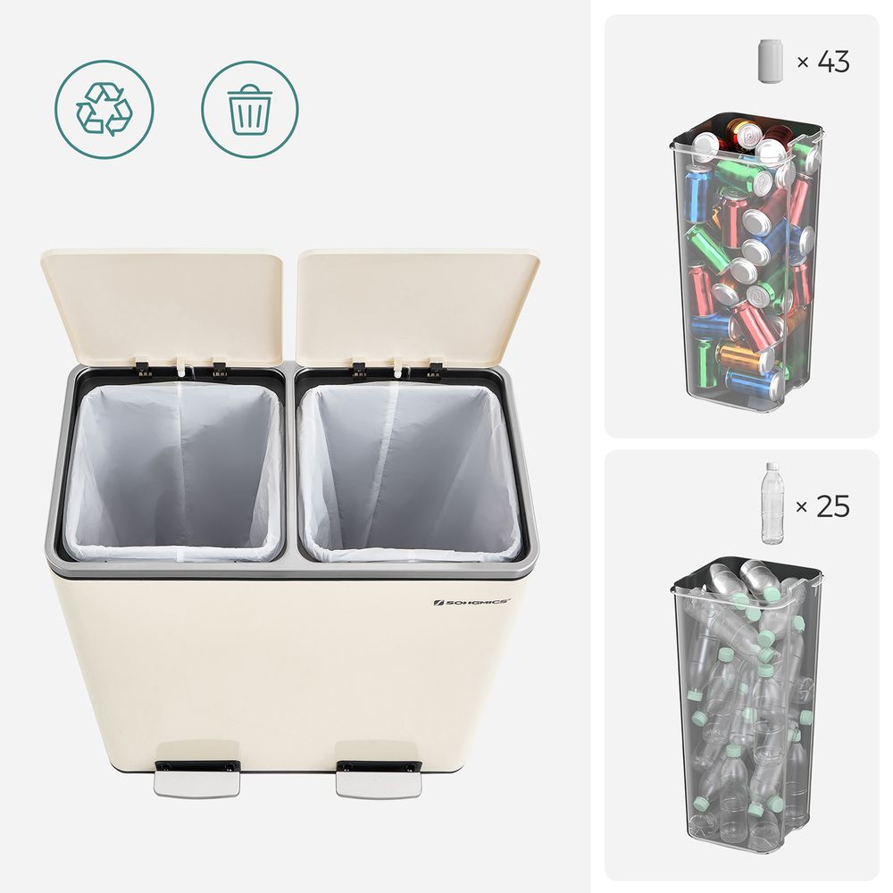 Dual Compartment Step Trash Can | Recycling Bin For Kitchens