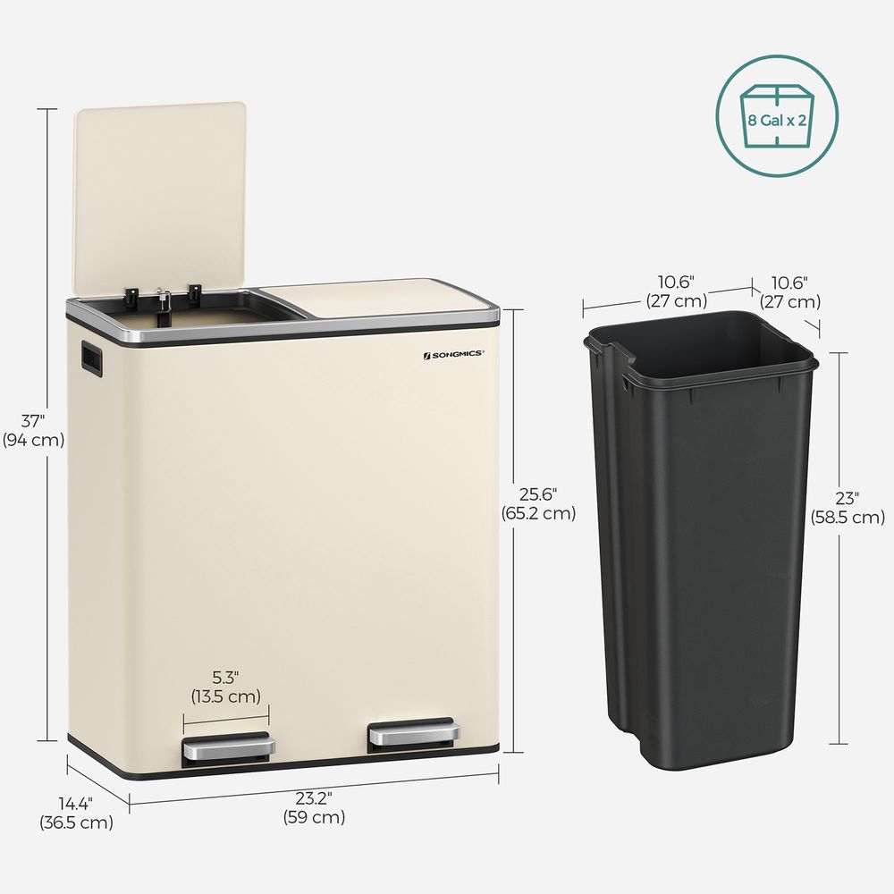 Dual Compartment Step Trash Can | Recycling Bin For Kitchens