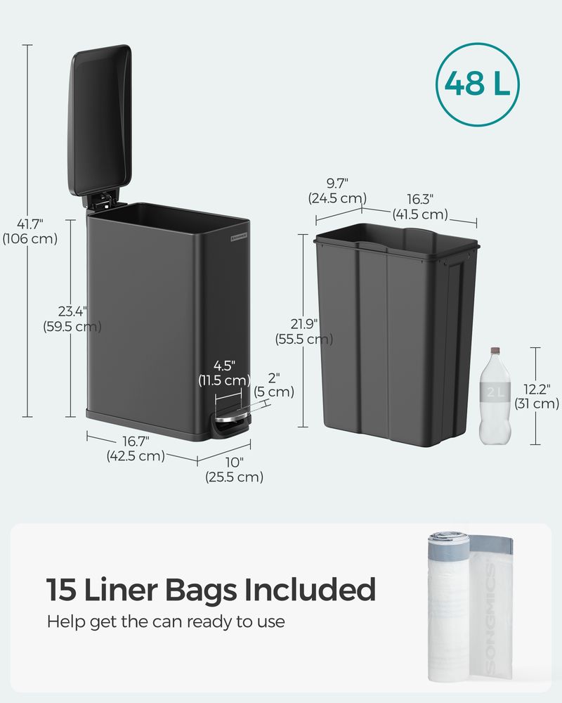 Slim Step Trash Can | Quiet Close Lid For Narrow Spaces