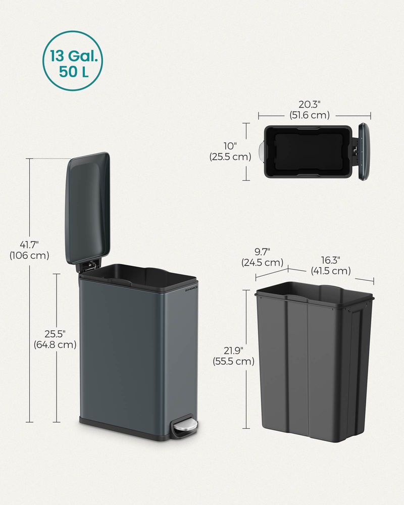 Slim Step Trash Can | Quiet Close Lid For Narrow Spaces