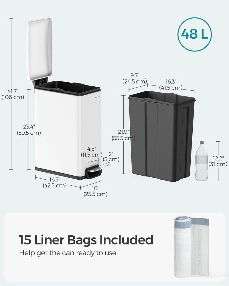 Slim Step Trash Can | Quiet Close Lid For Narrow Spaces