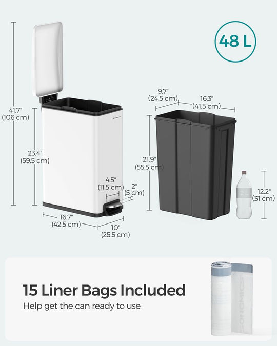 Slim Step Trash Can | Quiet Close Lid For Narrow Spaces