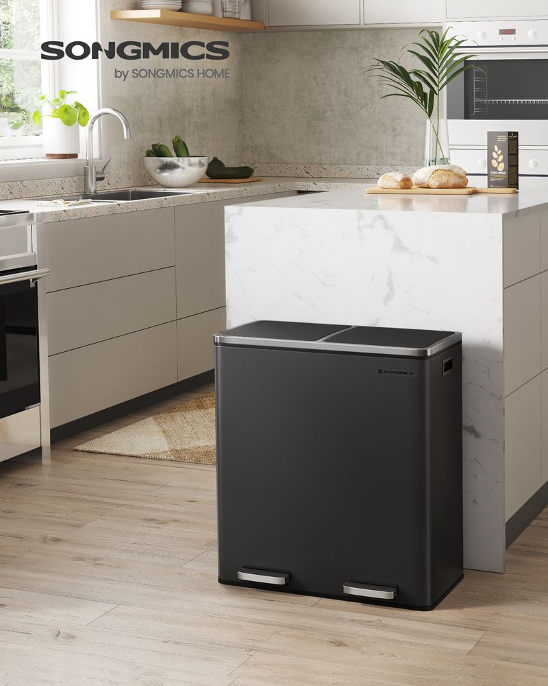 Dual Compartment Step Trash Can | Recycling Bin For Kitchens