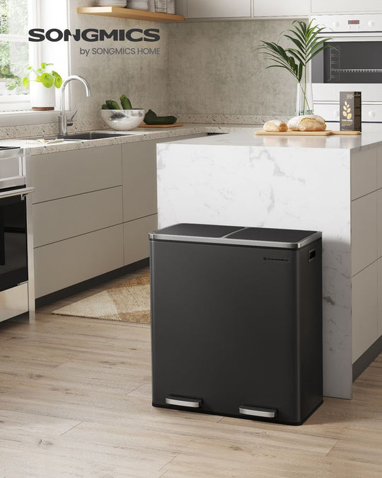 Dual Compartment Step Trash Can | Recycling Bin For Kitchens