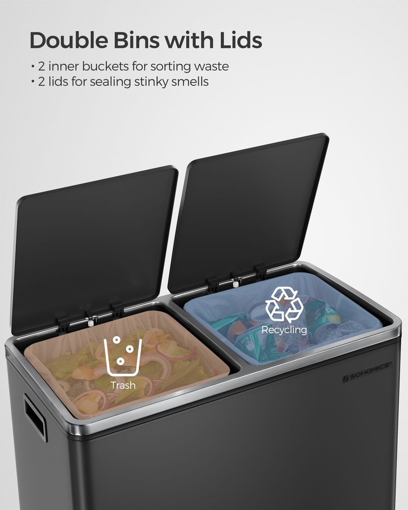 Dual Compartment Step Trash Can | Recycling Bin For Kitchens