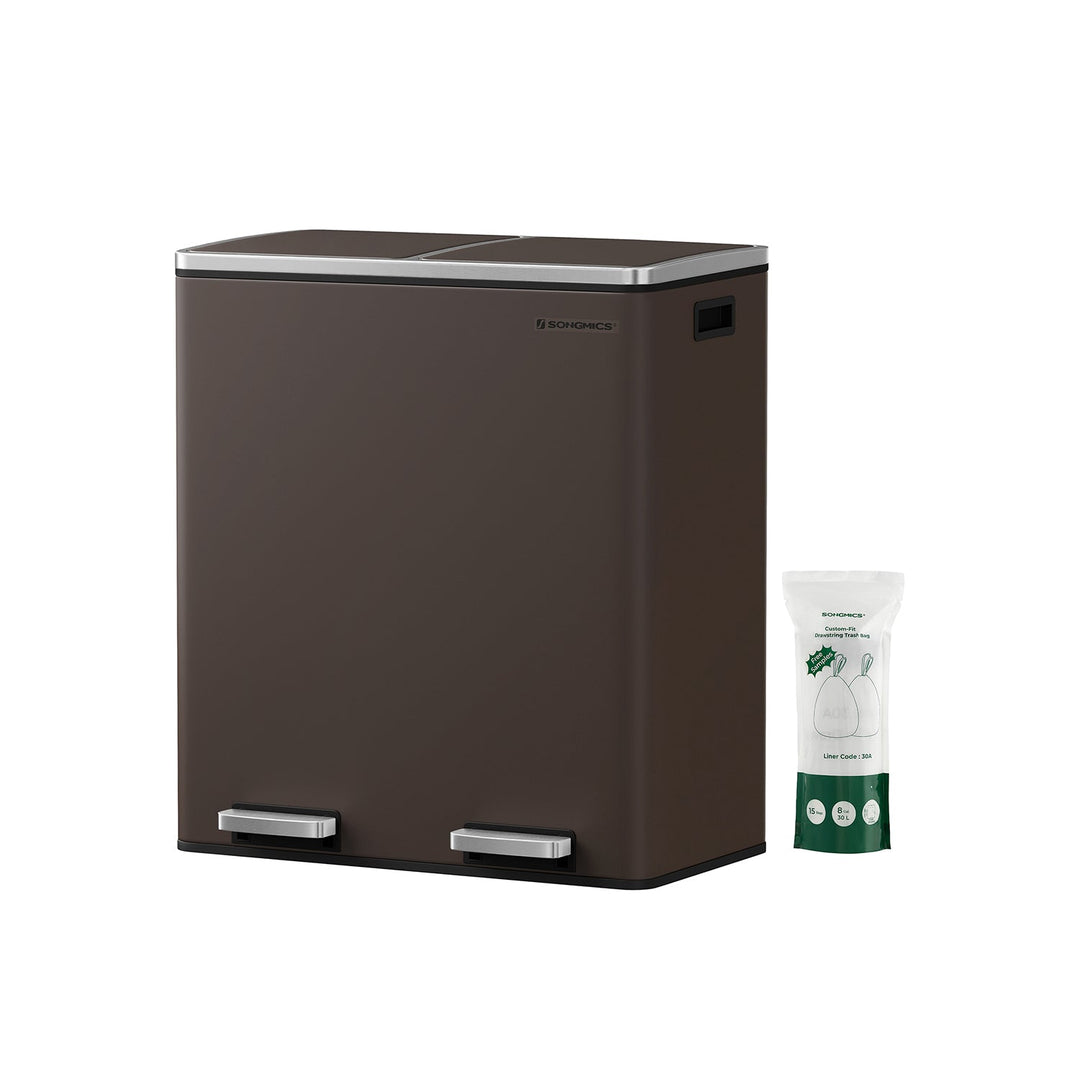 Dual Compartment Step Trash Can | Recycling Bin For Kitchens