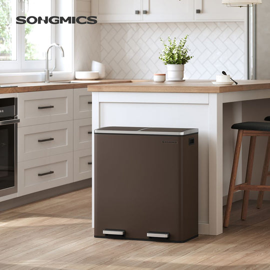 Dual Compartment Step Trash Can | Recycling Bin For Kitchens