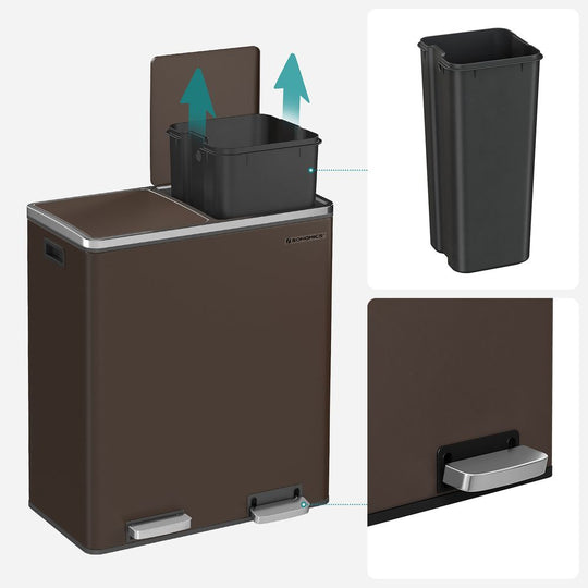 Dual Compartment Step Trash Can | Recycling Bin For Kitchens