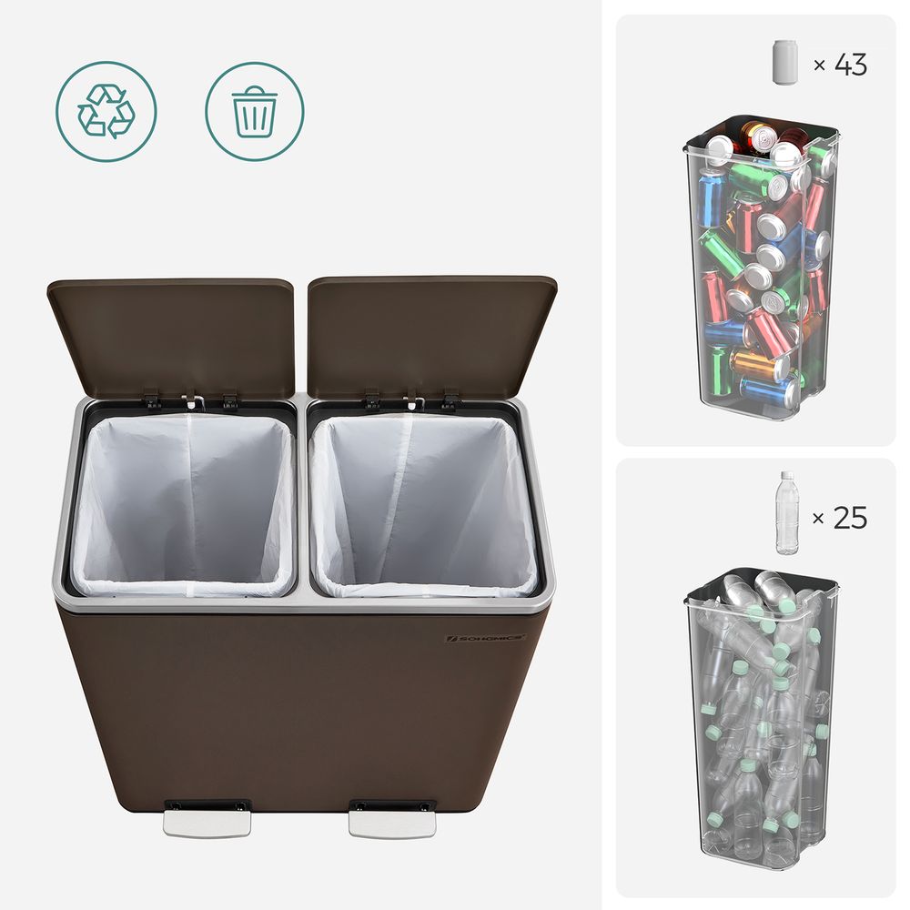 Dual Compartment Step Trash Can | Recycling Bin For Kitchens