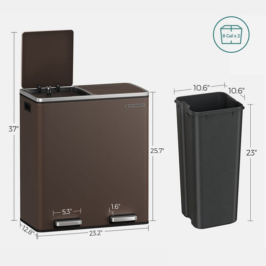 Dual Compartment Step Trash Can | Recycling Bin For Kitchens