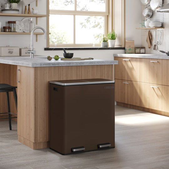 Dual Compartment Step Trash Can | Recycling Bin For Kitchens