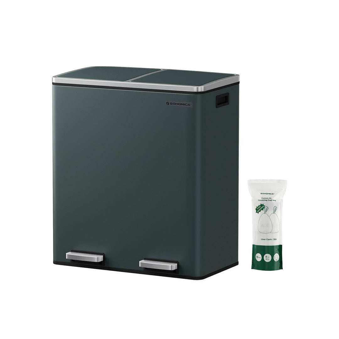 Dual Compartment Step Trash Can | Recycling Bin For Kitchens