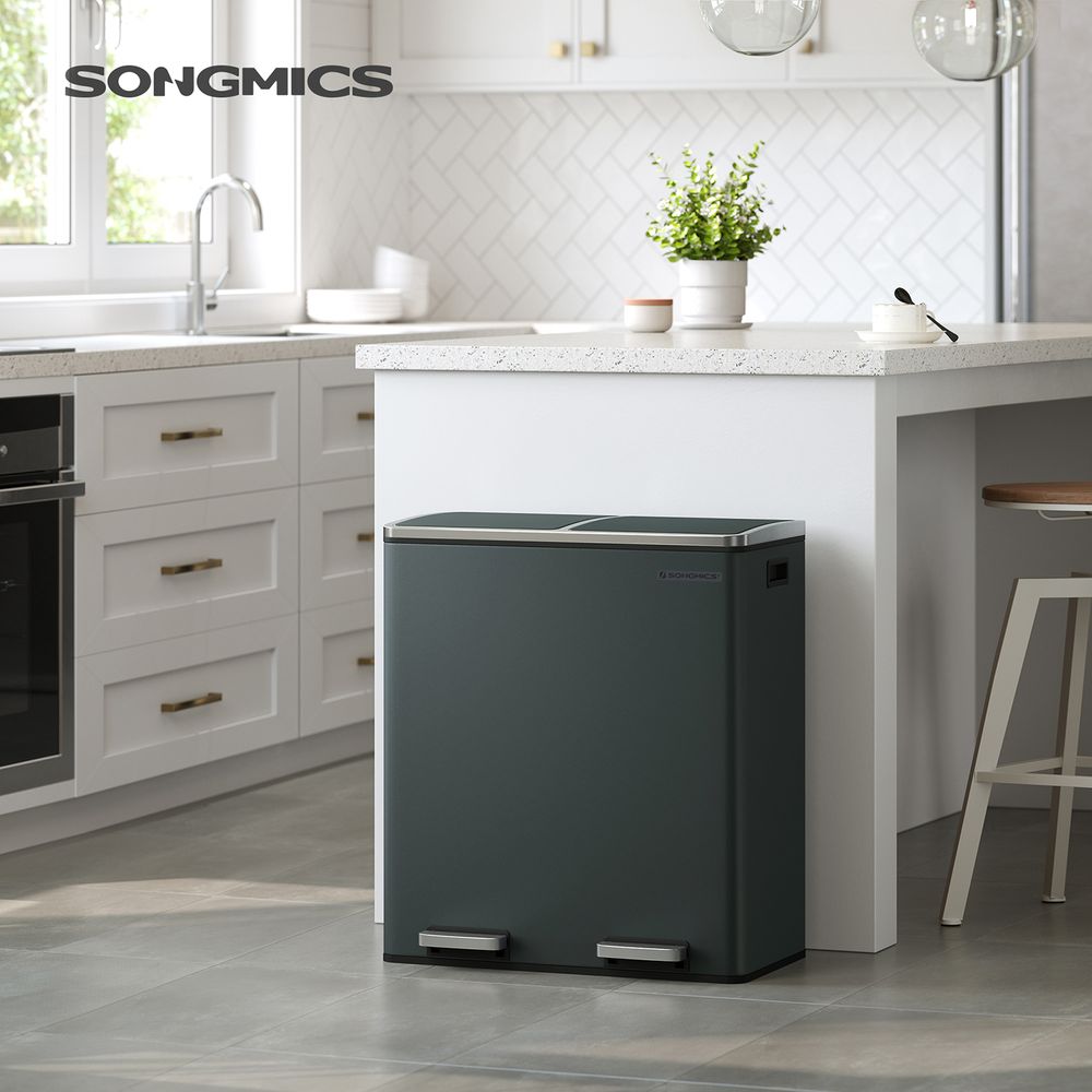 Dual Compartment Step Trash Can | Recycling Bin For Kitchens