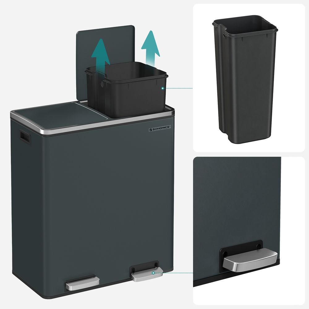 Dual Compartment Step Trash Can | Recycling Bin For Kitchens