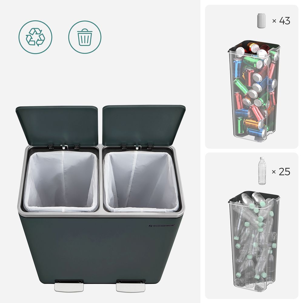 Dual Compartment Step Trash Can | Recycling Bin For Kitchens