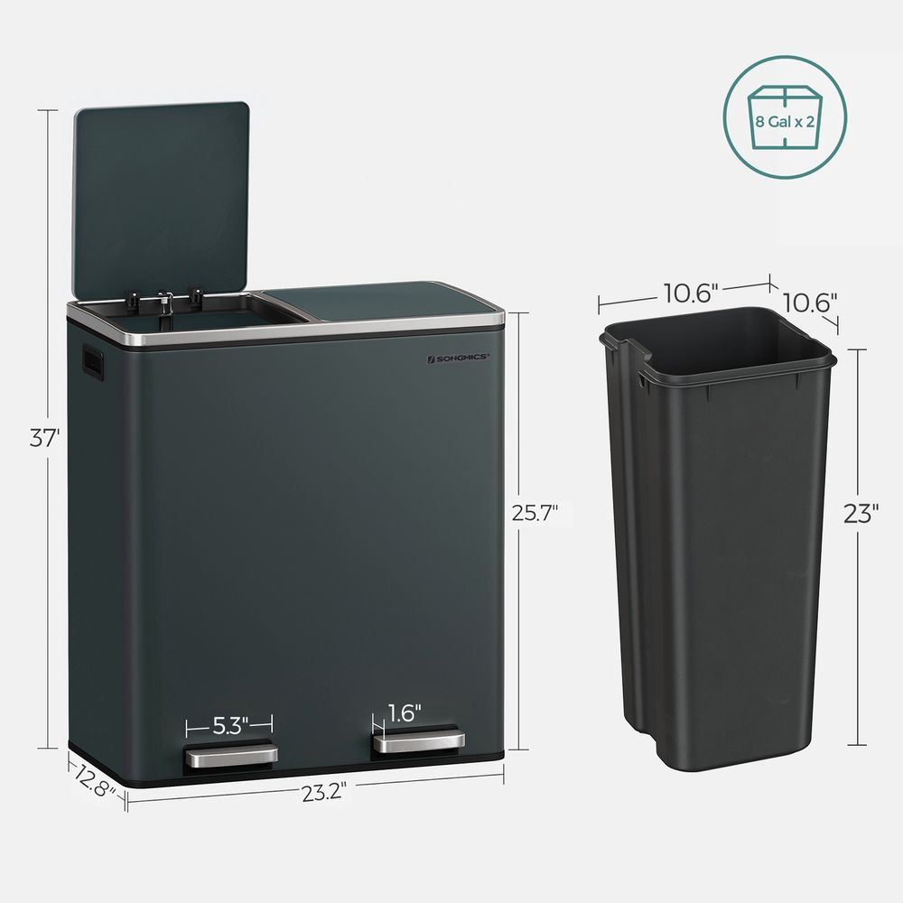Dual Compartment Step Trash Can | Recycling Bin For Kitchens