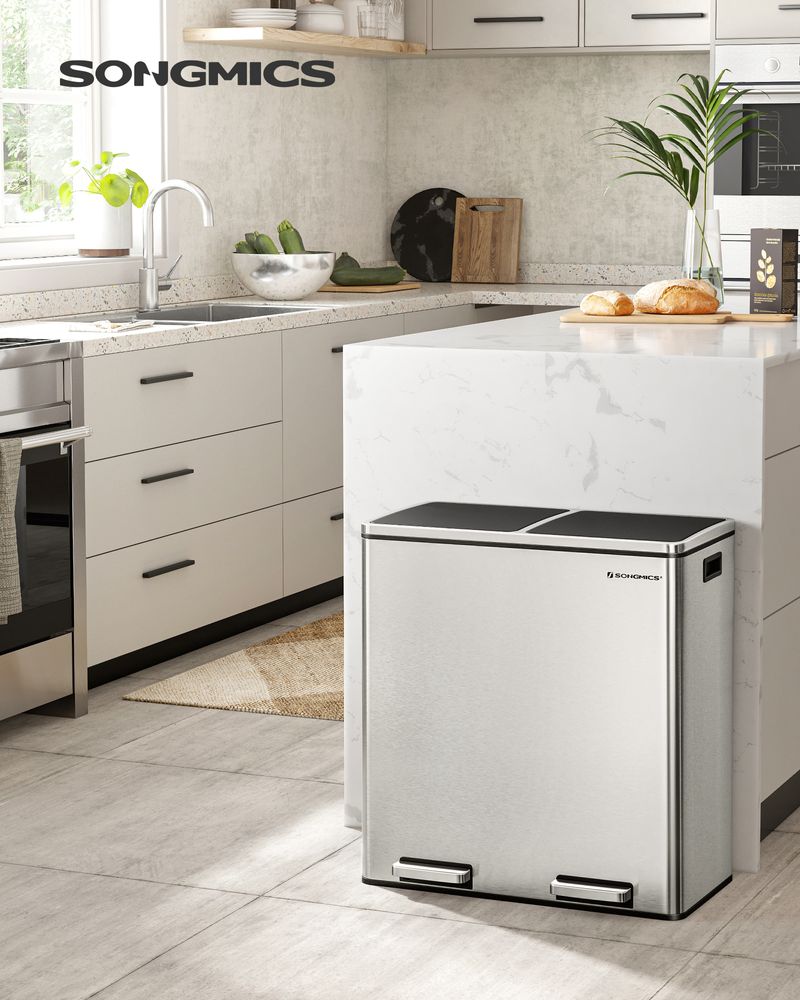 Dual Compartment Step Trash Can | Recycling Bin For Kitchens