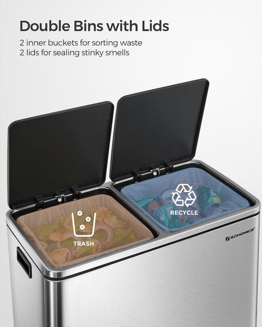 Dual Compartment Step Trash Can | Recycling Bin For Kitchens