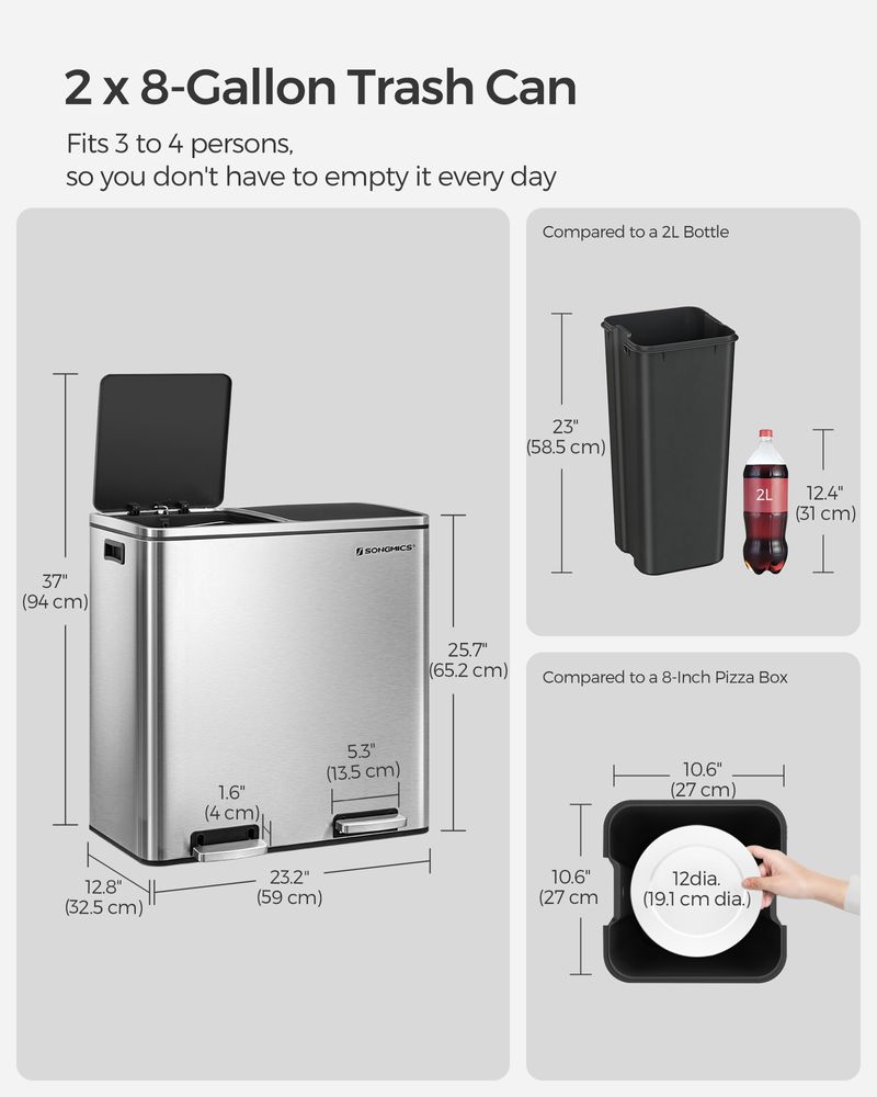 Dual Compartment Step Trash Can | Recycling Bin For Kitchens