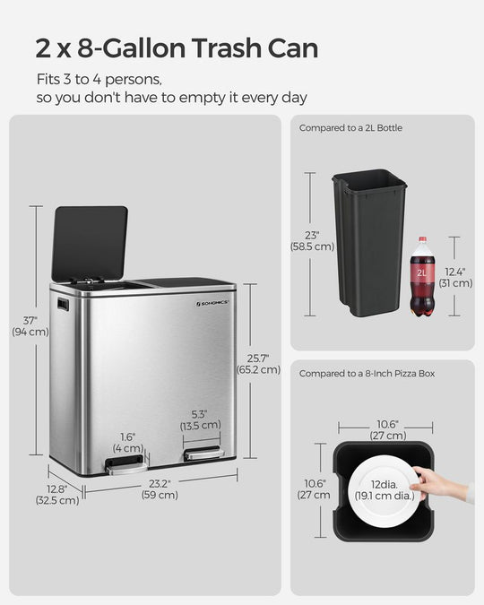 Dual Compartment Step Trash Can | Recycling Bin For Kitchens