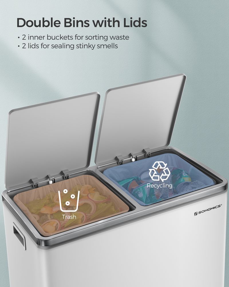 Dual Compartment Step Trash Can | Recycling Bin For Kitchens
