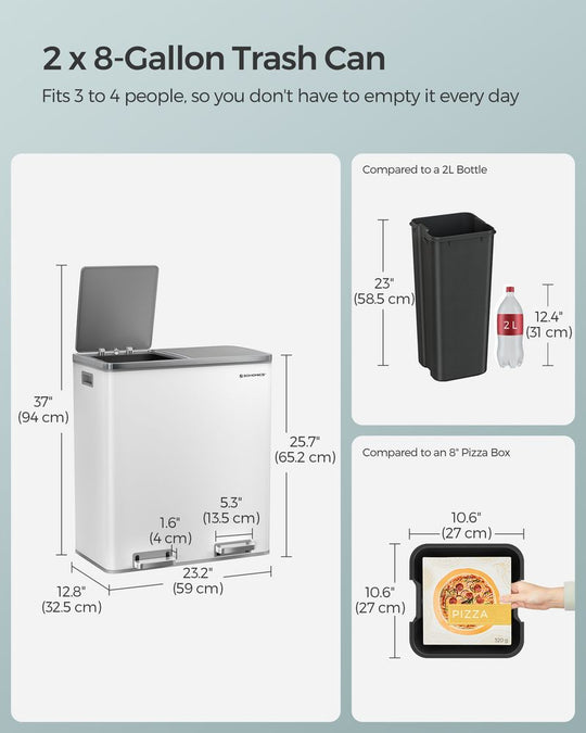 Dual Compartment Step Trash Can | Recycling Bin For Kitchens