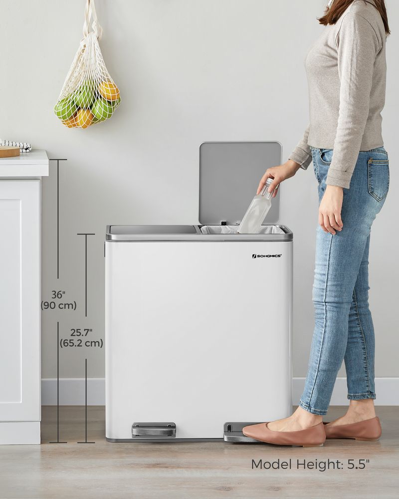 Dual Compartment Step Trash Can | Recycling Bin For Kitchens
