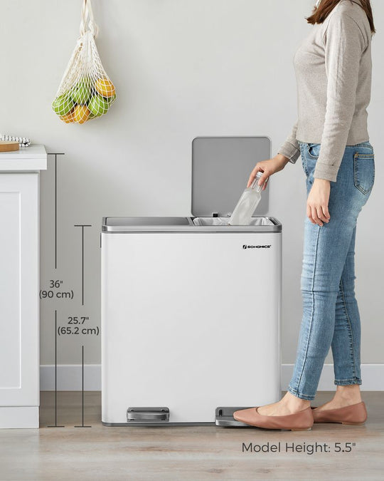 Dual Compartment Step Trash Can | Recycling Bin For Kitchens