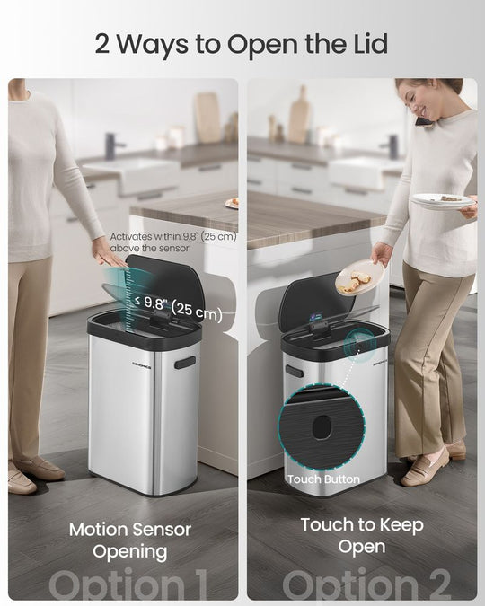 Motion Sensor Trash Can | 13-Gallon Touch-Free Kitchen Bin