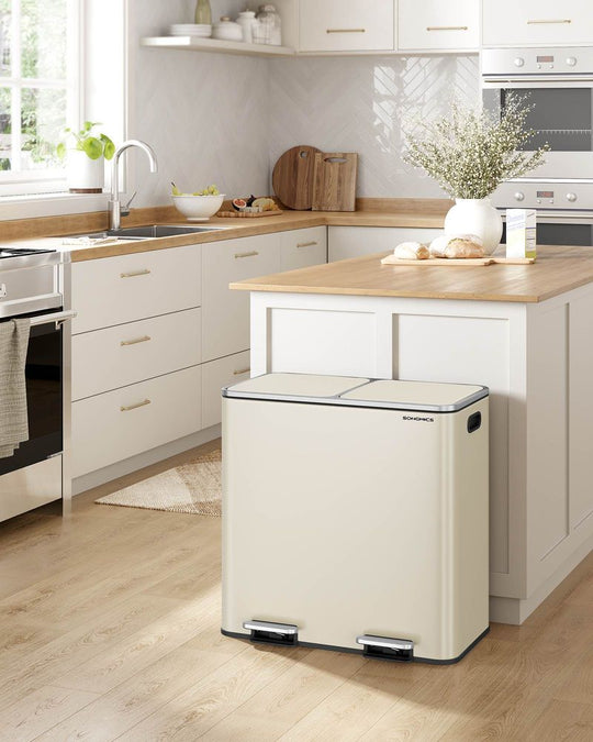 Double Kitchen Trash Can | Dual Pedal Bin For Waste Sorting