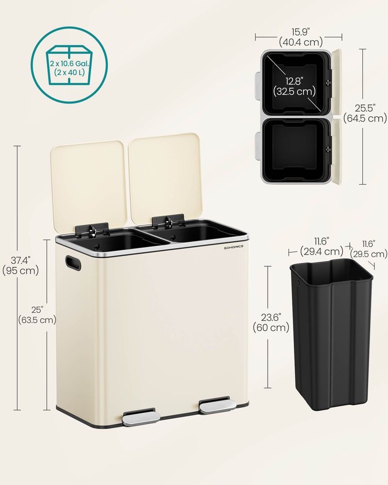 Double Kitchen Trash Can | Dual Pedal Bin For Waste Sorting