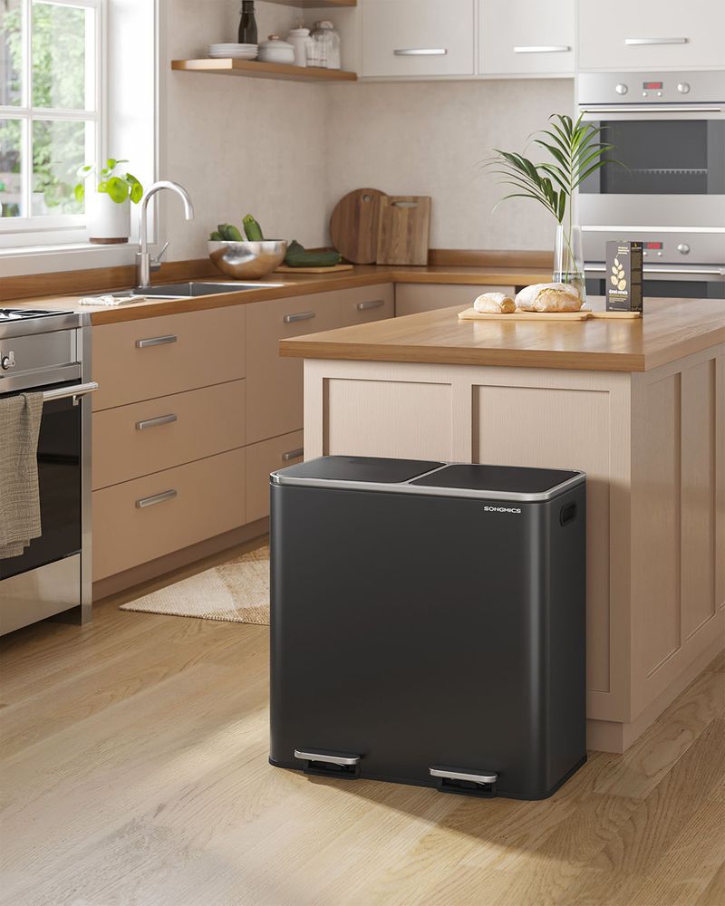 Double Kitchen Trash Can | Dual Pedal Bin For Waste Sorting