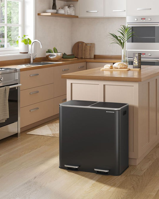 Double Kitchen Trash Can | Dual Pedal Bin For Waste Sorting