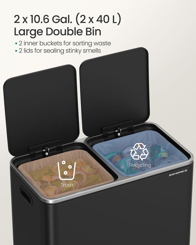 Double Kitchen Trash Can | Dual Pedal Bin For Waste Sorting