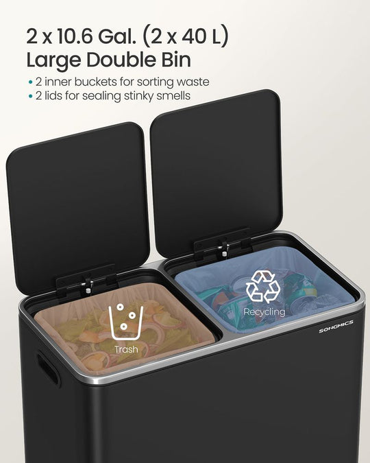 Double Kitchen Trash Can | Dual Pedal Bin For Waste Sorting