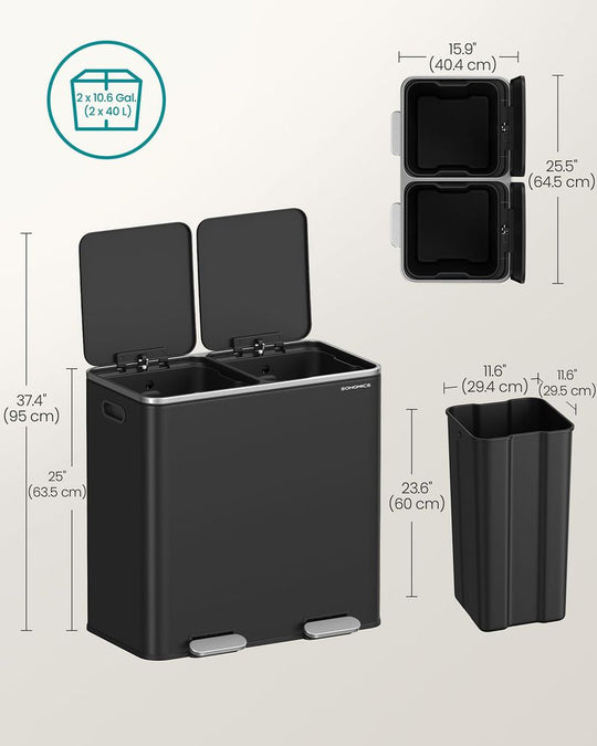 Double Kitchen Trash Can | Dual Pedal Bin For Waste Sorting