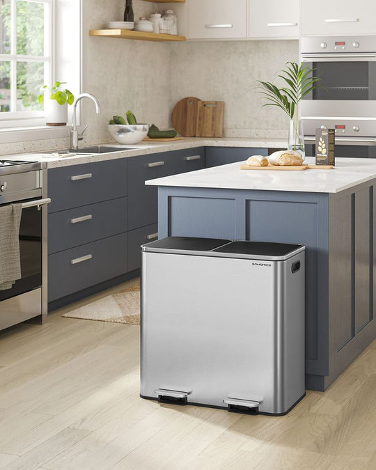 Double Kitchen Trash Can | Dual Pedal Bin For Waste Sorting