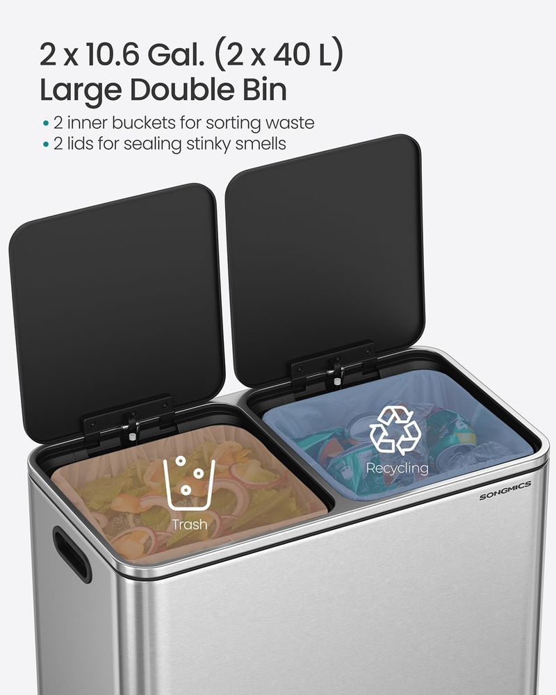 Double Kitchen Trash Can | Dual Pedal Bin For Waste Sorting