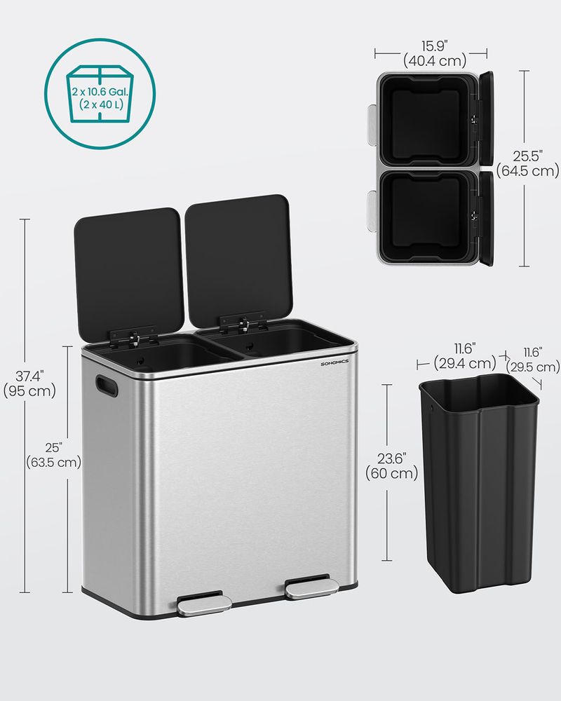 Double Kitchen Trash Can | Dual Pedal Bin For Waste Sorting