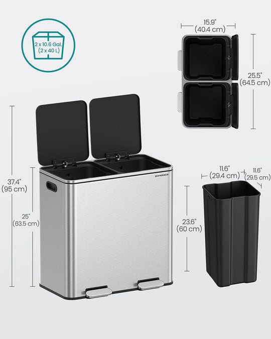 Double Kitchen Trash Can | Dual Pedal Bin For Waste Sorting