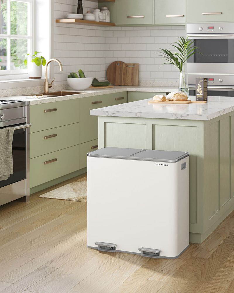 Double Kitchen Trash Can | Dual Pedal Bin For Waste Sorting
