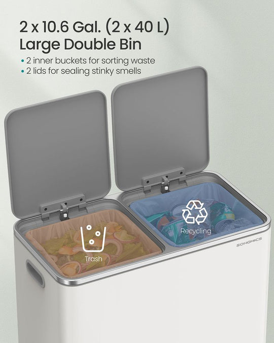 Double Kitchen Trash Can | Dual Pedal Bin For Waste Sorting