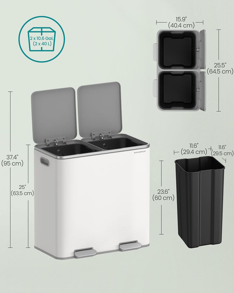 Double Kitchen Trash Can | Dual Pedal Bin For Waste Sorting