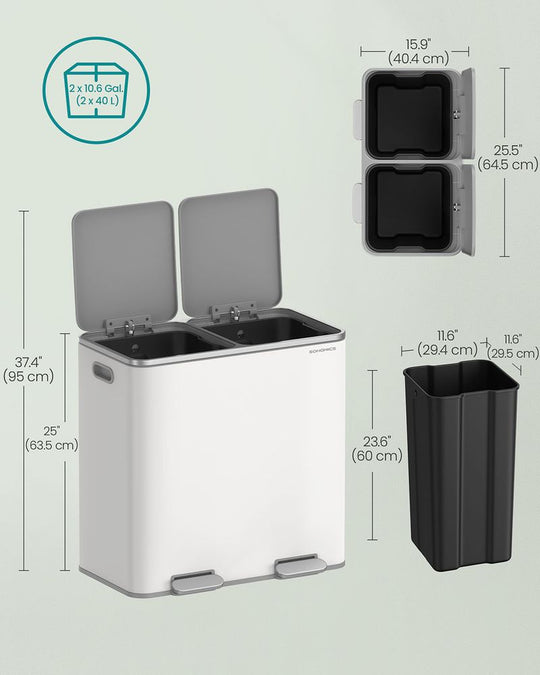 Double Kitchen Trash Can | Dual Pedal Bin For Waste Sorting