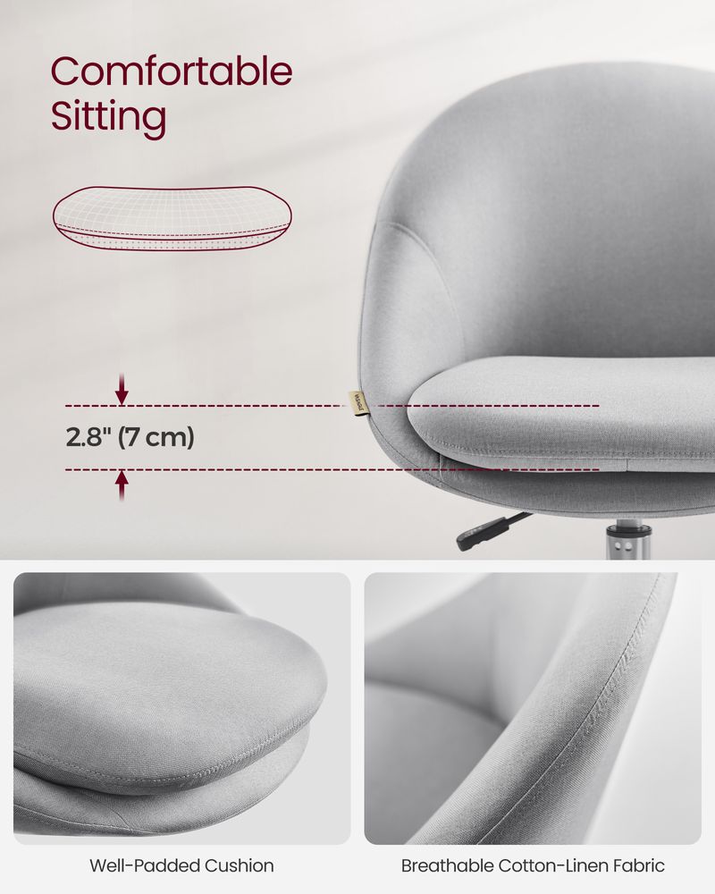 Swivel Vanity Chair | Wheeled Accent Chair With Backrest