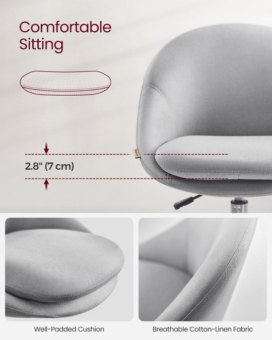 Swivel Vanity Chair | Wheeled Accent Chair With Backrest