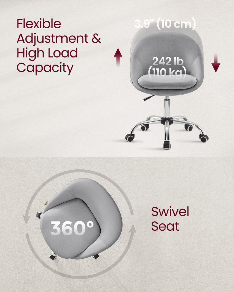 Swivel Vanity Chair | Wheeled Accent Chair With Backrest